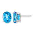 14k White Gold 10x8mm Oval Checker-cut Blue Topaz Post Earrings