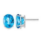14k White Gold 10x8mm Oval Checker-cut Blue Topaz Post Earrings