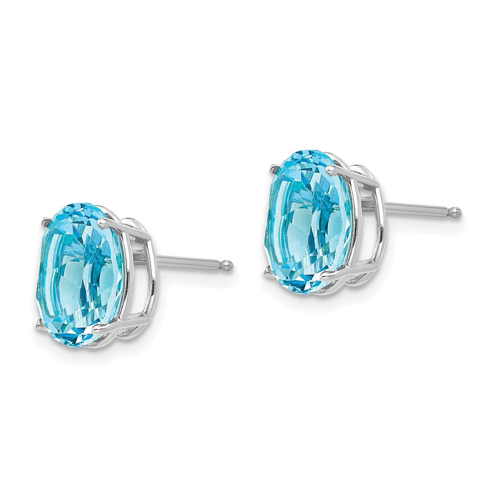 14k White Gold 10x8mm Oval Blue Topaz Post Earrings