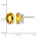 14k White Gold 10x8mm Oval Checker-cut Citrine Post Earrings