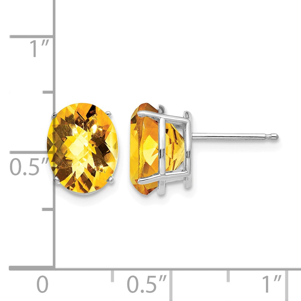14k White Gold 10x8mm Oval Checker-cut Citrine Post Earrings