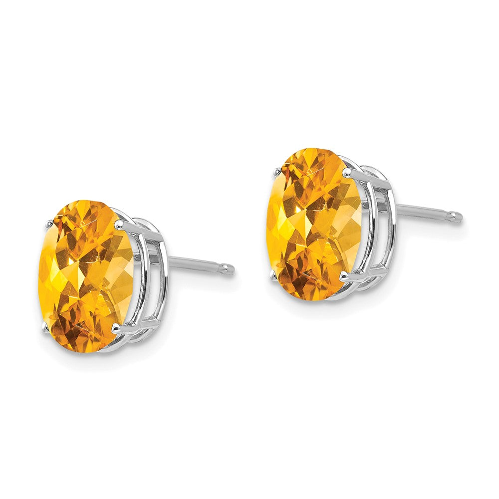 14k White Gold 10x8mm Oval Citrine Post Earrings