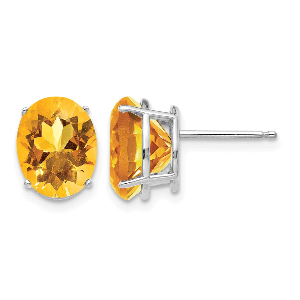 14k White Gold 10x8mm Oval Citrine Post Earrings