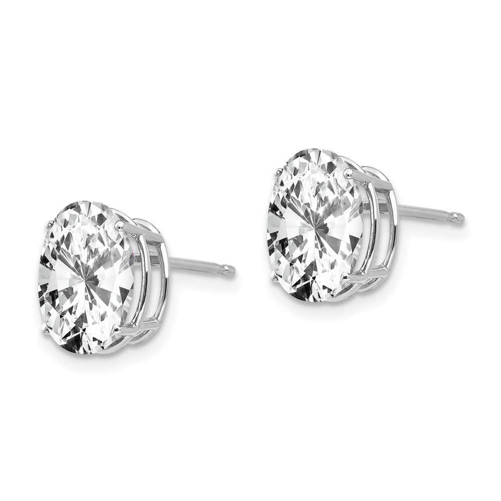 14k White Gold 10x8mm Oval Cubic Zirconia Post Earrings