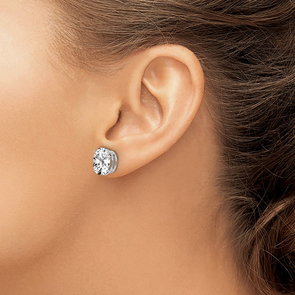 14k White Gold 10x8mm Oval Cubic Zirconia Post Earrings