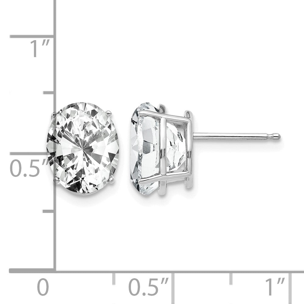 14k White Gold 10x8mm Oval Cubic Zirconia Post Earrings