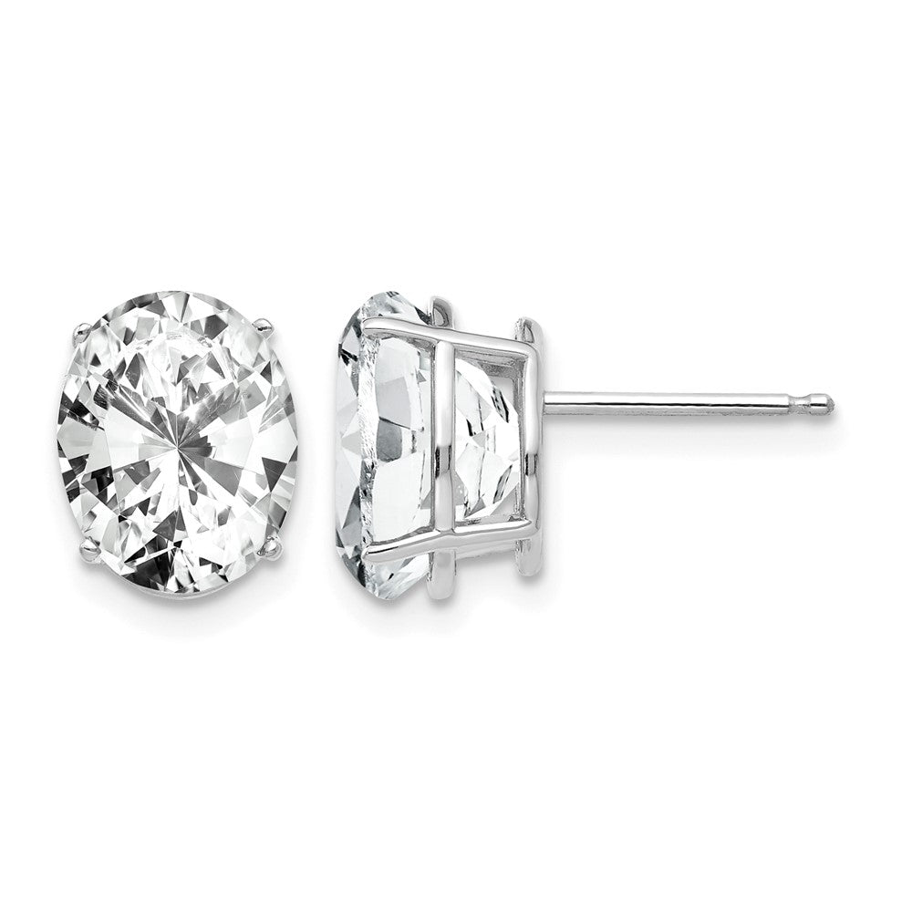 14k White Gold 10x8mm Oval Cubic Zirconia Post Earrings