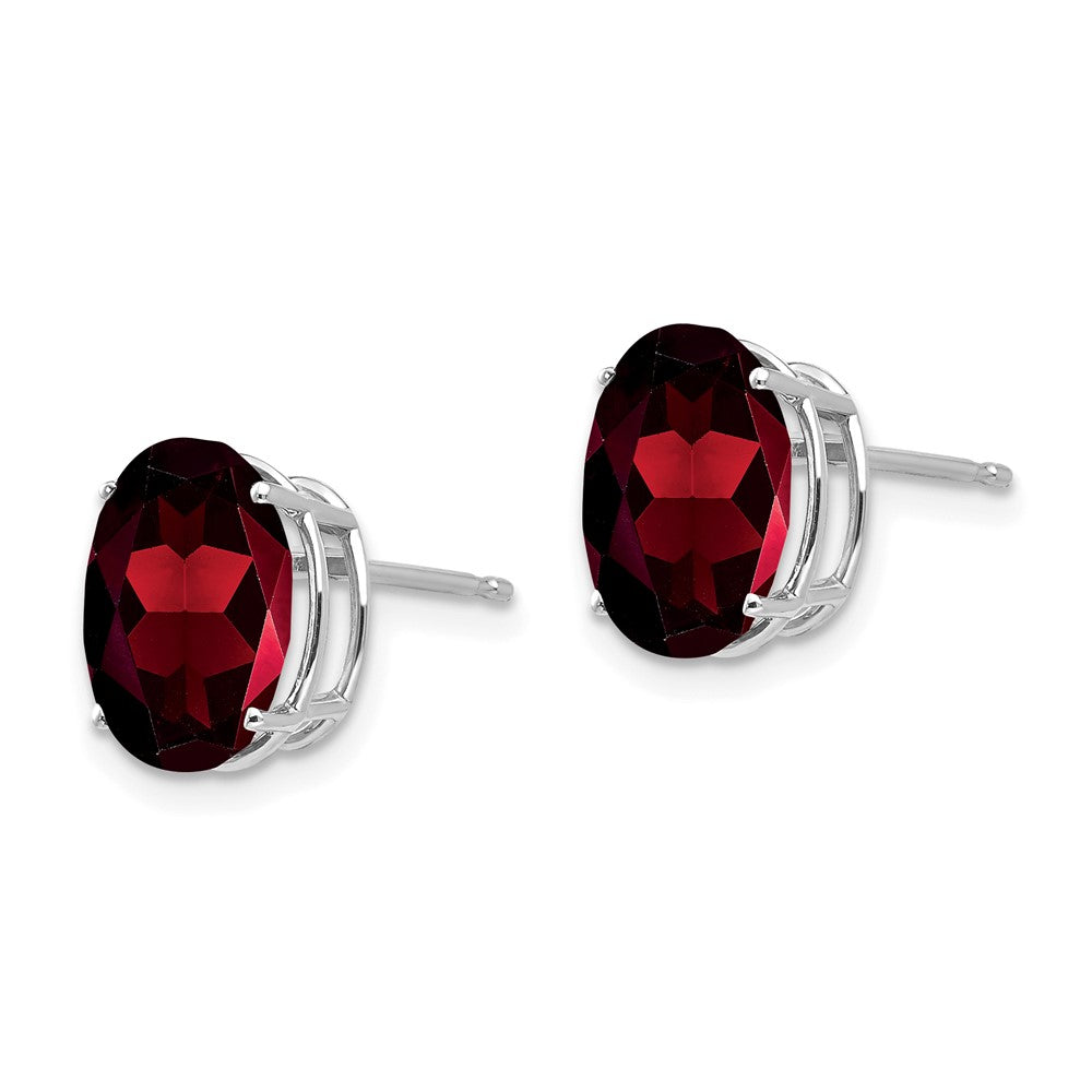 14k White Gold 10x8mm Oval Garnet Post Earrings