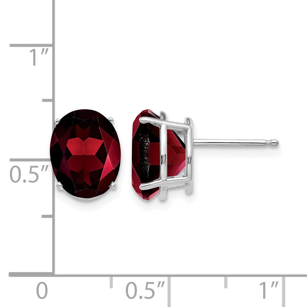 14k White Gold 10x8mm Oval Garnet Post Earrings