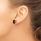 14k White Gold 10x8mm Oval Checker-cut Garnet Post Earrings