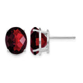 14k White Gold 10x8mm Oval Checker-cut Garnet Post Earrings