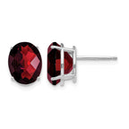 14k White Gold 10x8mm Oval Checker-cut Garnet Post Earrings