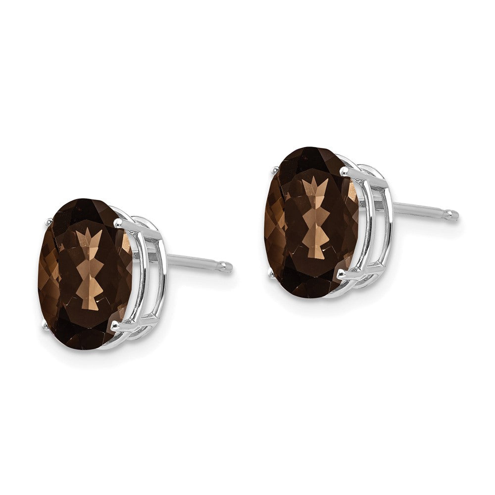 14k White Gold 10x8mm Oval Smoky Quartz Post Earrings