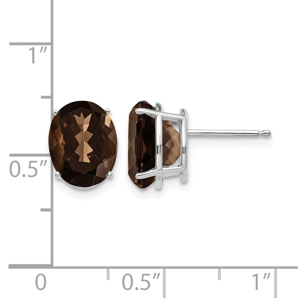 14k White Gold 10x8mm Oval Smoky Quartz Post Earrings
