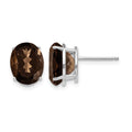 14k White Gold 10x8mm Oval Smoky Quartz Post Earrings