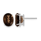 14k White Gold 10x8mm Oval Smoky Quartz Post Earrings