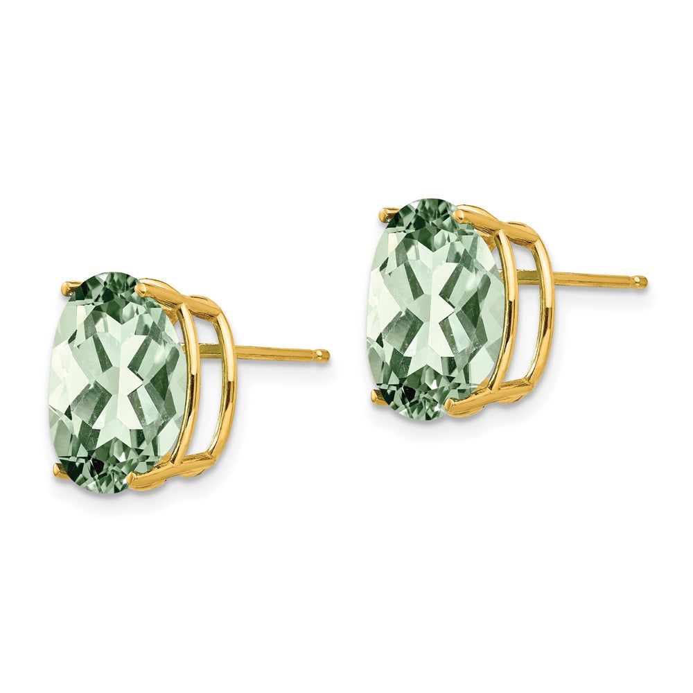 14k 12x10mm Oval Green Quartz Post Earrings