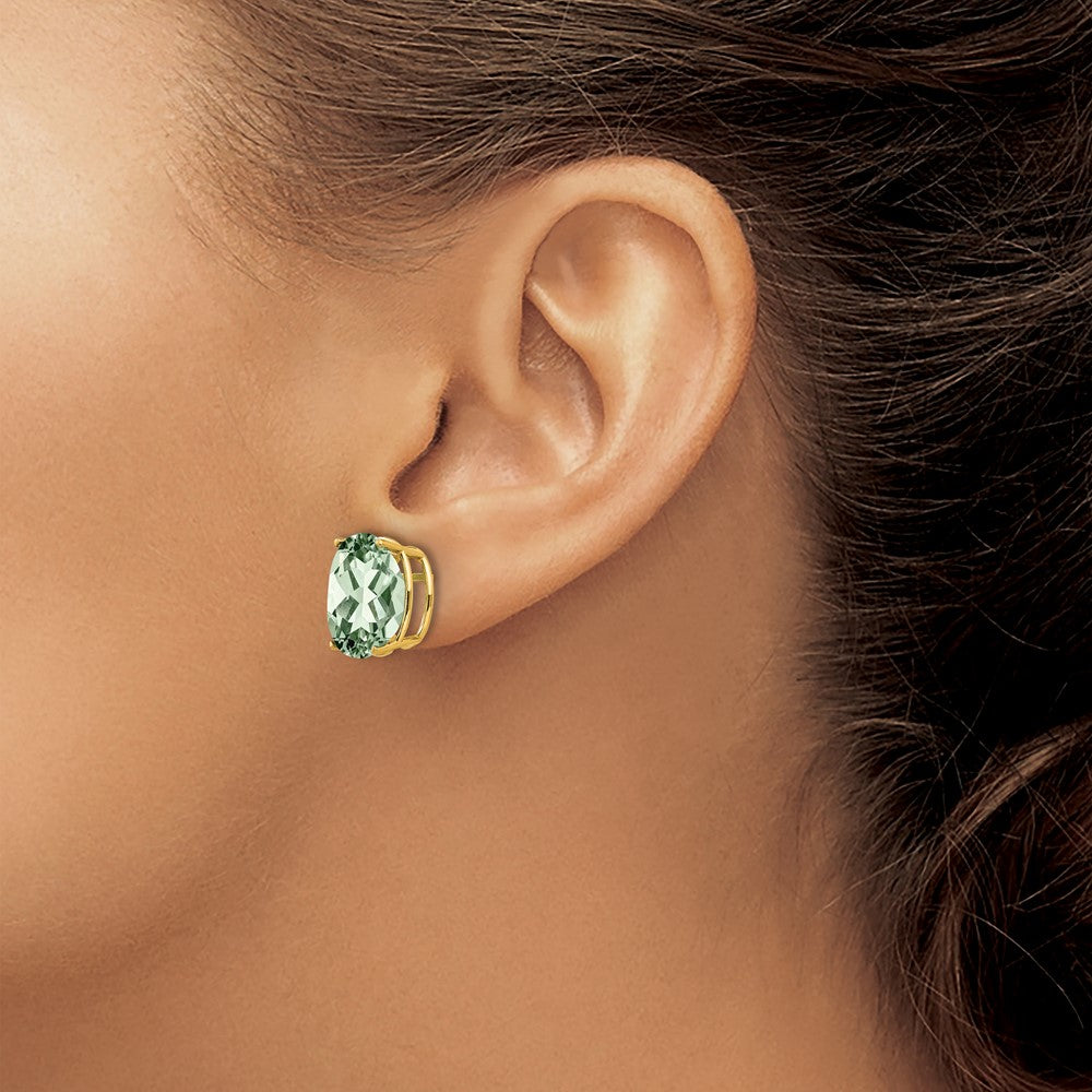 14k 12x10mm Oval Green Quartz Post Earrings
