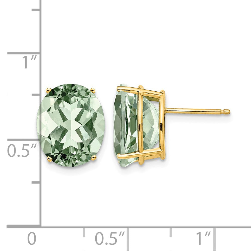 14k 12x10mm Oval Green Quartz Post Earrings