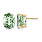 14k 12x10mm Oval Green Quartz Post Earrings