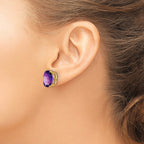 14k 12x10mm Oval Amethyst Post Earrings