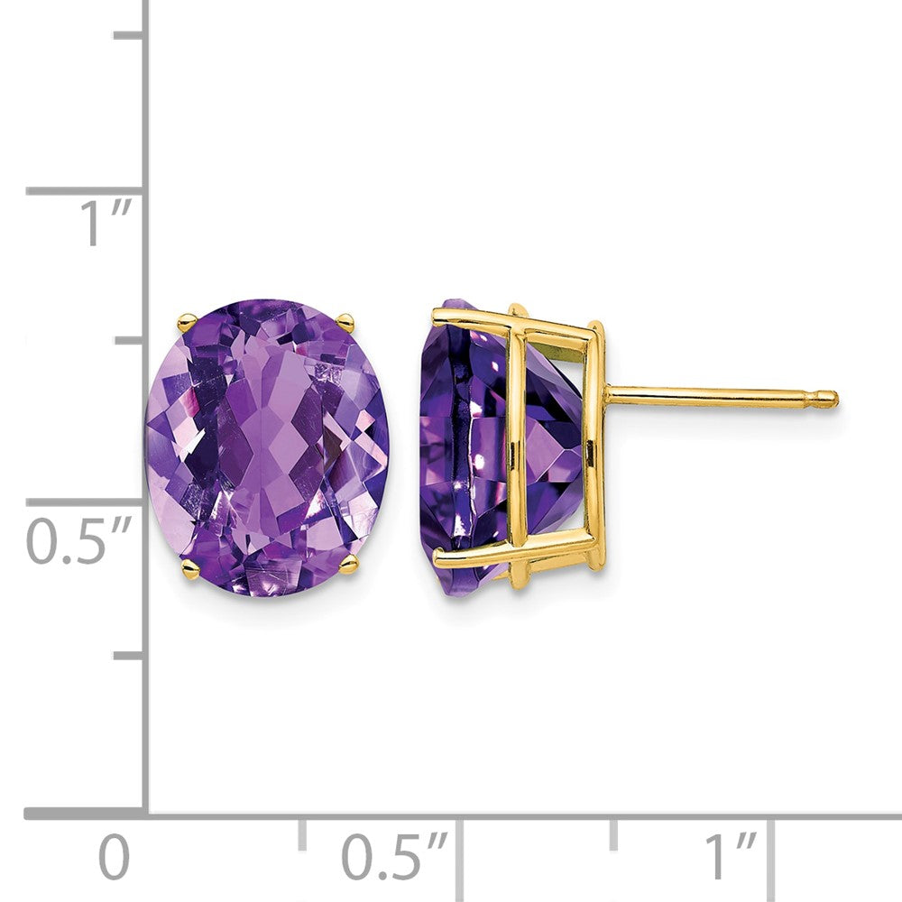 14k 12x10mm Oval Amethyst Post Earrings