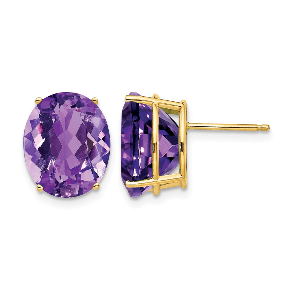 14k 12x10mm Oval Amethyst Post Earrings