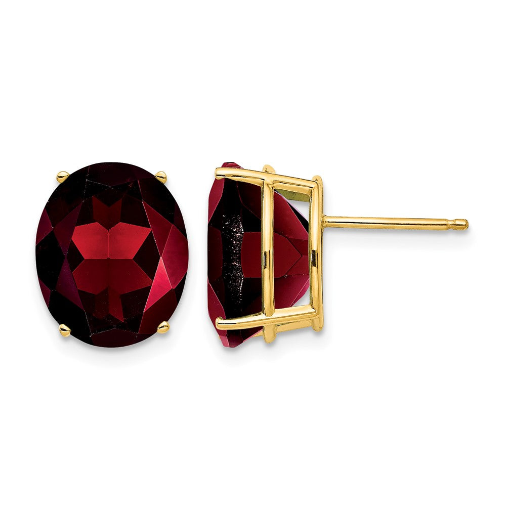 14k 12x10mm Oval Garnet Post Earrings