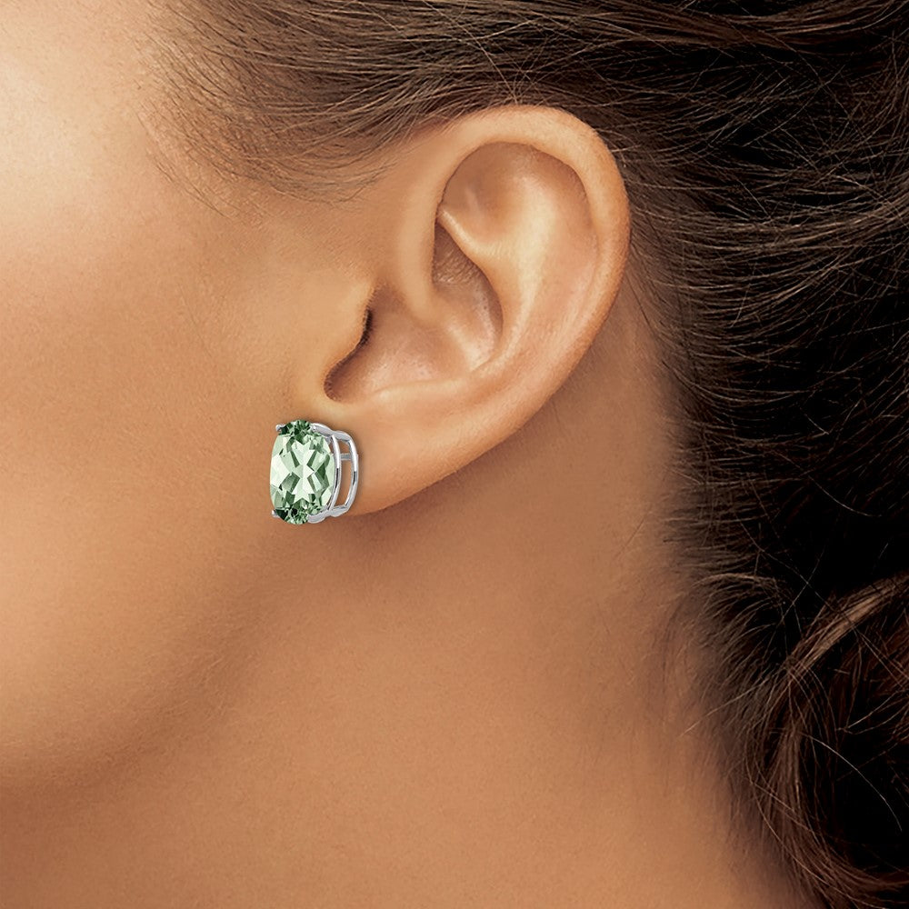 14k White Gold 12x10mm Oval Green Quartz Post Earrings