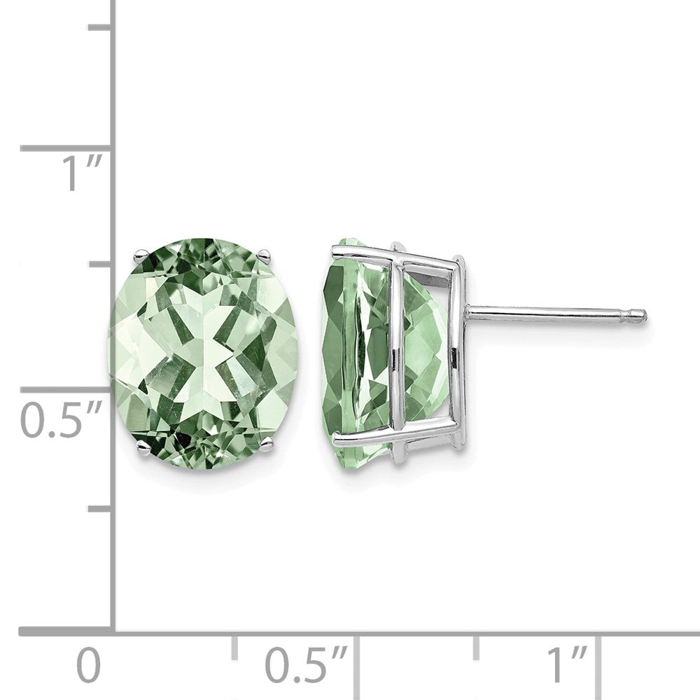 14k White Gold 12x10mm Oval Green Quartz Post Earrings