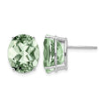 14k White Gold 12x10mm Oval Green Quartz Post Earrings