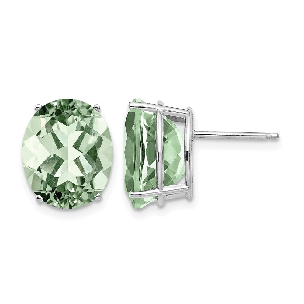 14k White Gold 12x10mm Oval Green Quartz Post Earrings