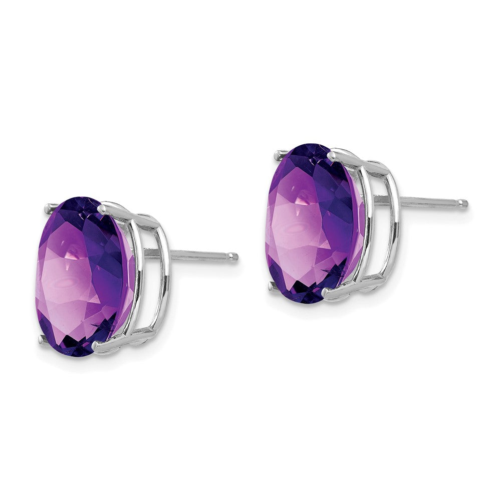 14k White Gold 12x10mm Oval Amethyst Stud Earrings