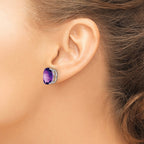 14k White Gold 12x10mm Oval Amethyst Stud Earrings