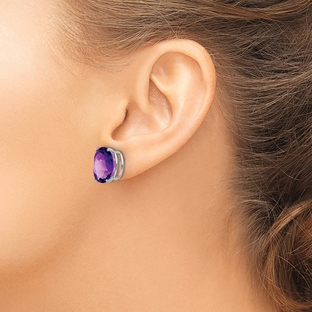 14k White Gold 12x10mm Oval Amethyst Stud Earrings