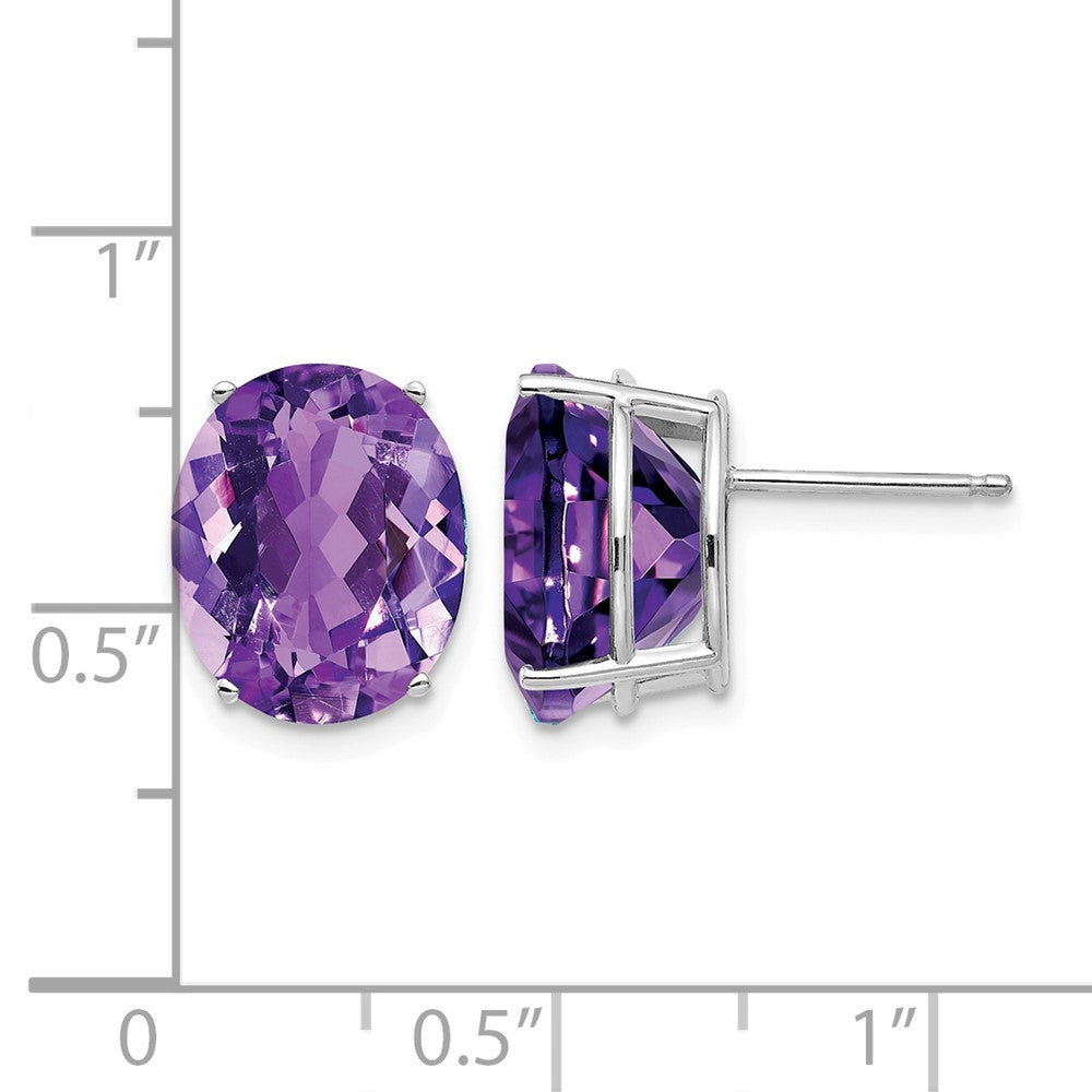 14k White Gold 12x10mm Oval Amethyst Stud Earrings