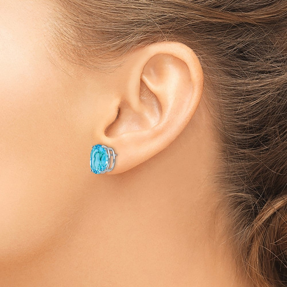 14k White Gold 12x10mm Oval Blue Topaz Stud Earrings