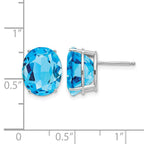 14k White Gold 12x10mm Oval Blue Topaz Stud Earrings
