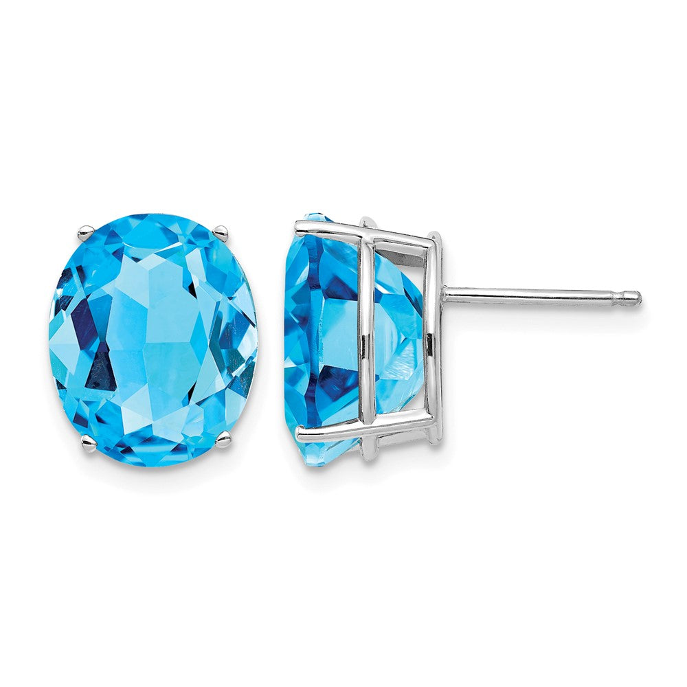 14k White Gold 12x10mm Oval Blue Topaz Stud Earrings