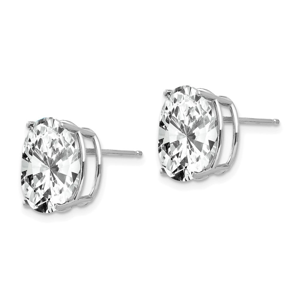 14k White Gold 12x10mm Oval Cubic Zirconia Stud Earrings