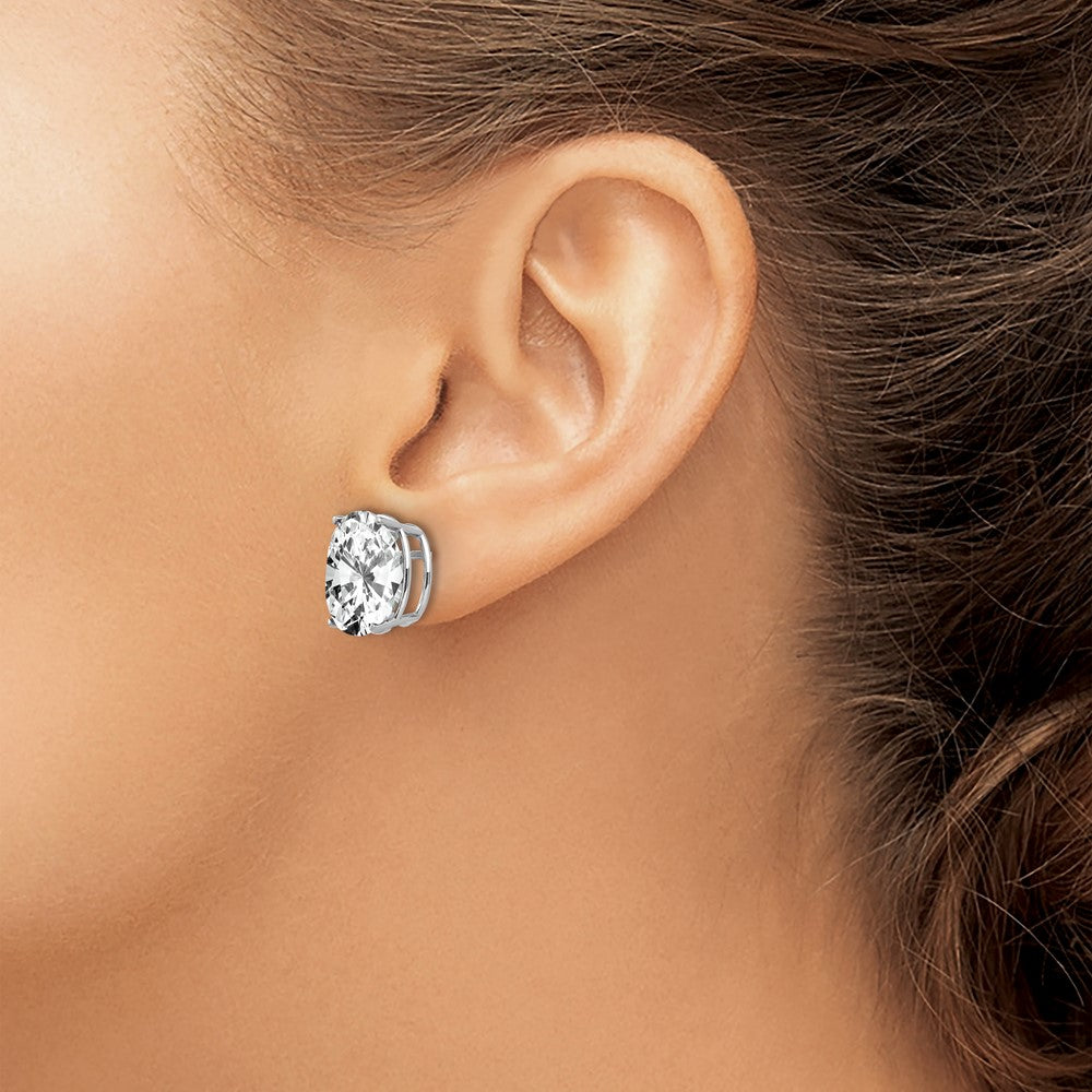 14k White Gold 12x10mm Oval Cubic Zirconia Stud Earrings