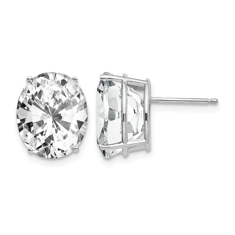 14k White Gold 12x10mm Oval Cubic Zirconia Stud Earrings