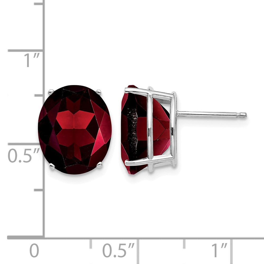 14k White Gold 12x10mm Oval Garnet Post Earrings