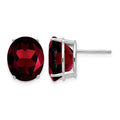 14k White Gold 12x10mm Oval Garnet Post Earrings