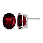 14k White Gold 12x10mm Oval Garnet Post Earrings