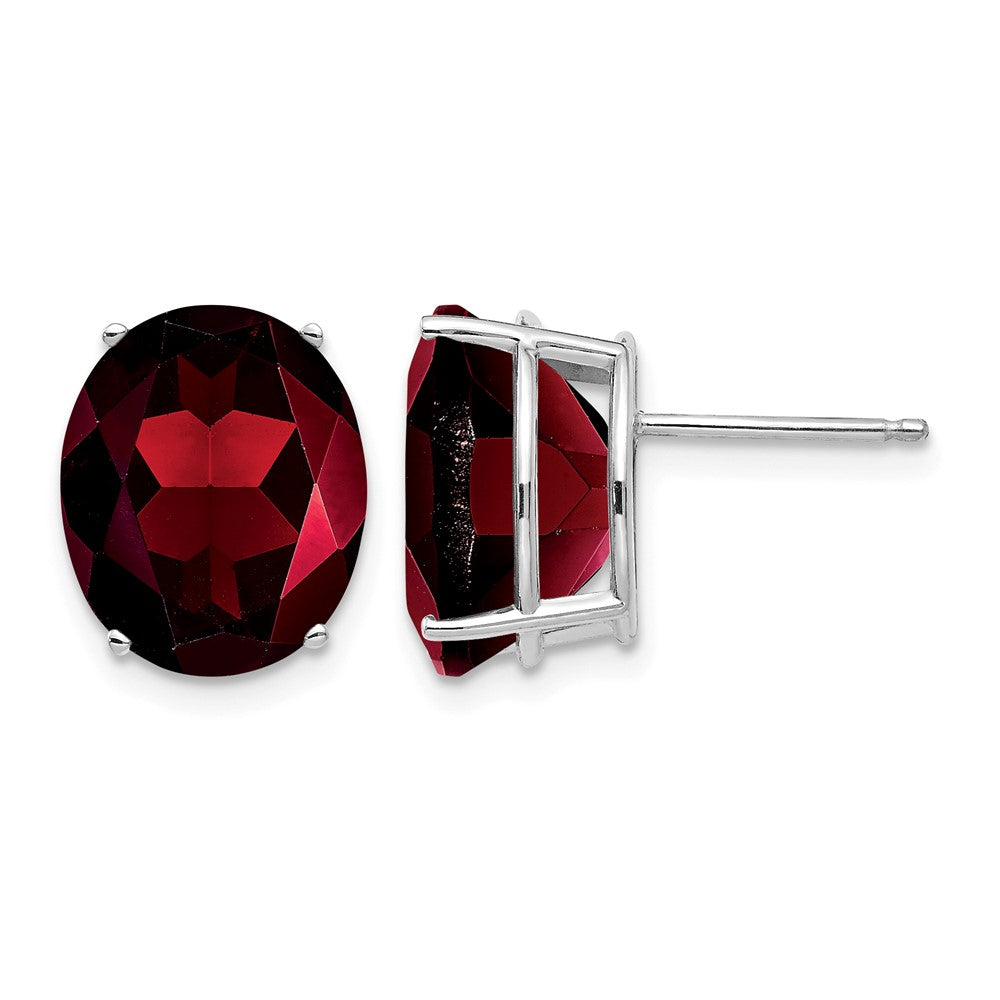 14k White Gold 12x10mm Oval Garnet Post Earrings
