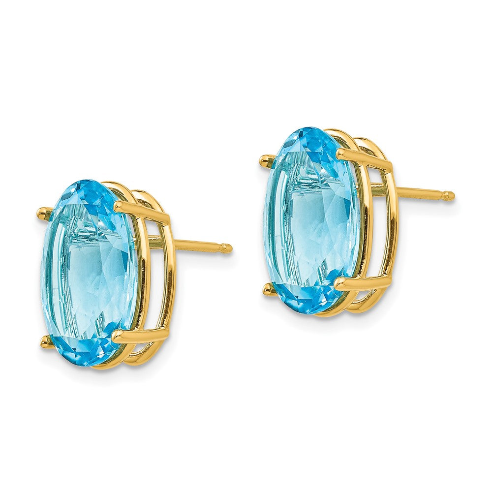 14k 14x10mm Oval Blue Topaz Post Earrings