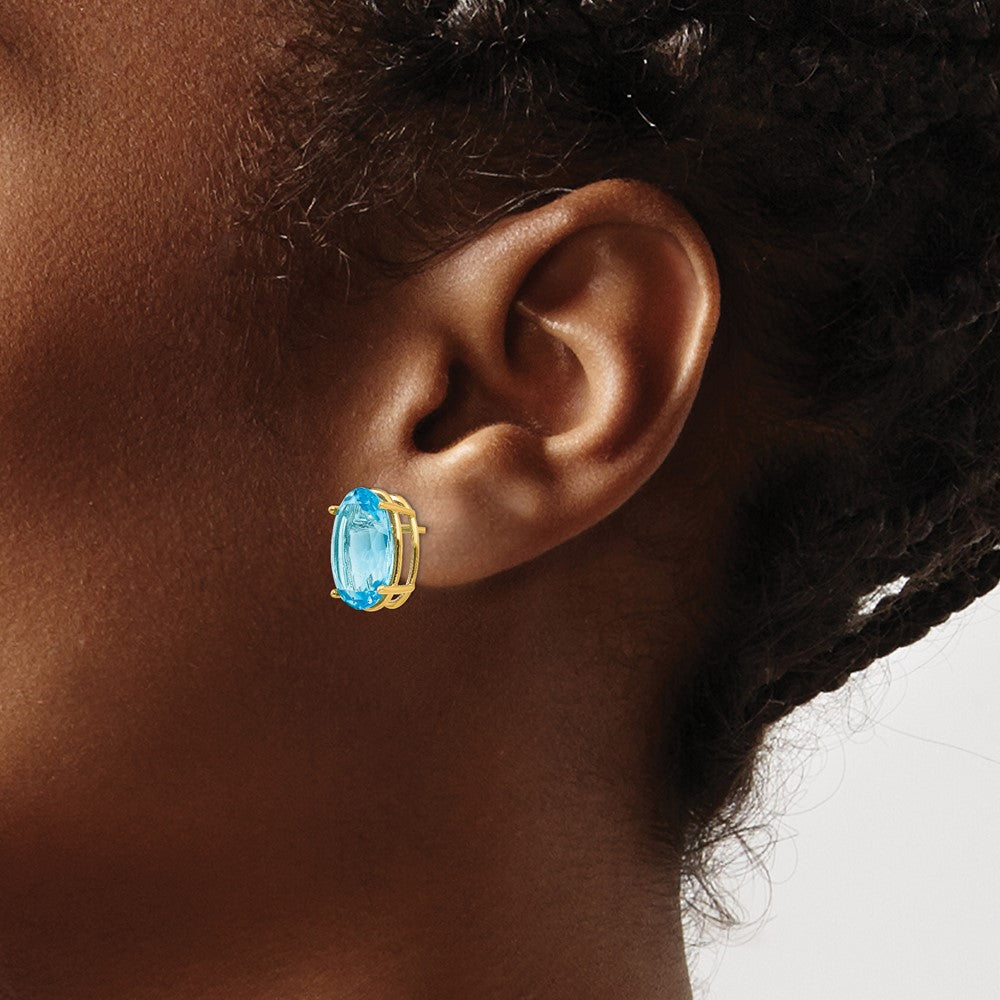 14k 14x10mm Oval Blue Topaz Post Earrings