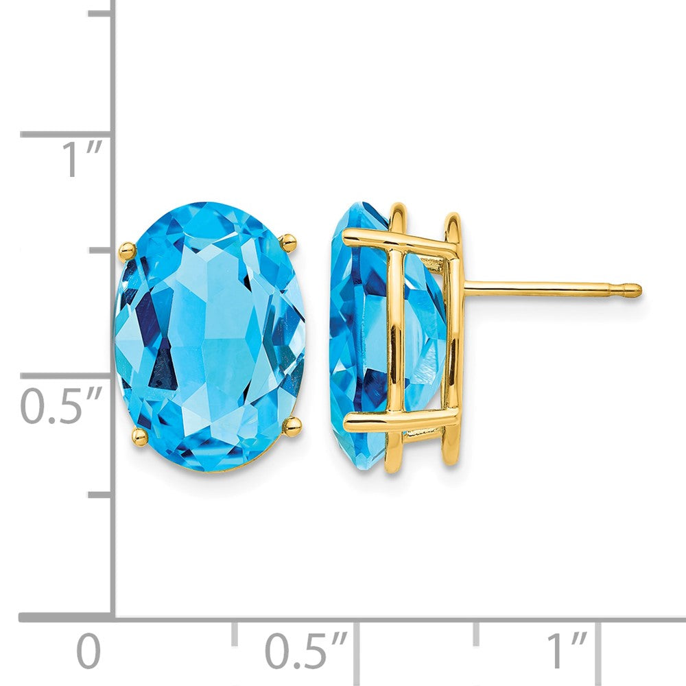 14k 14x10mm Oval Blue Topaz Post Earrings