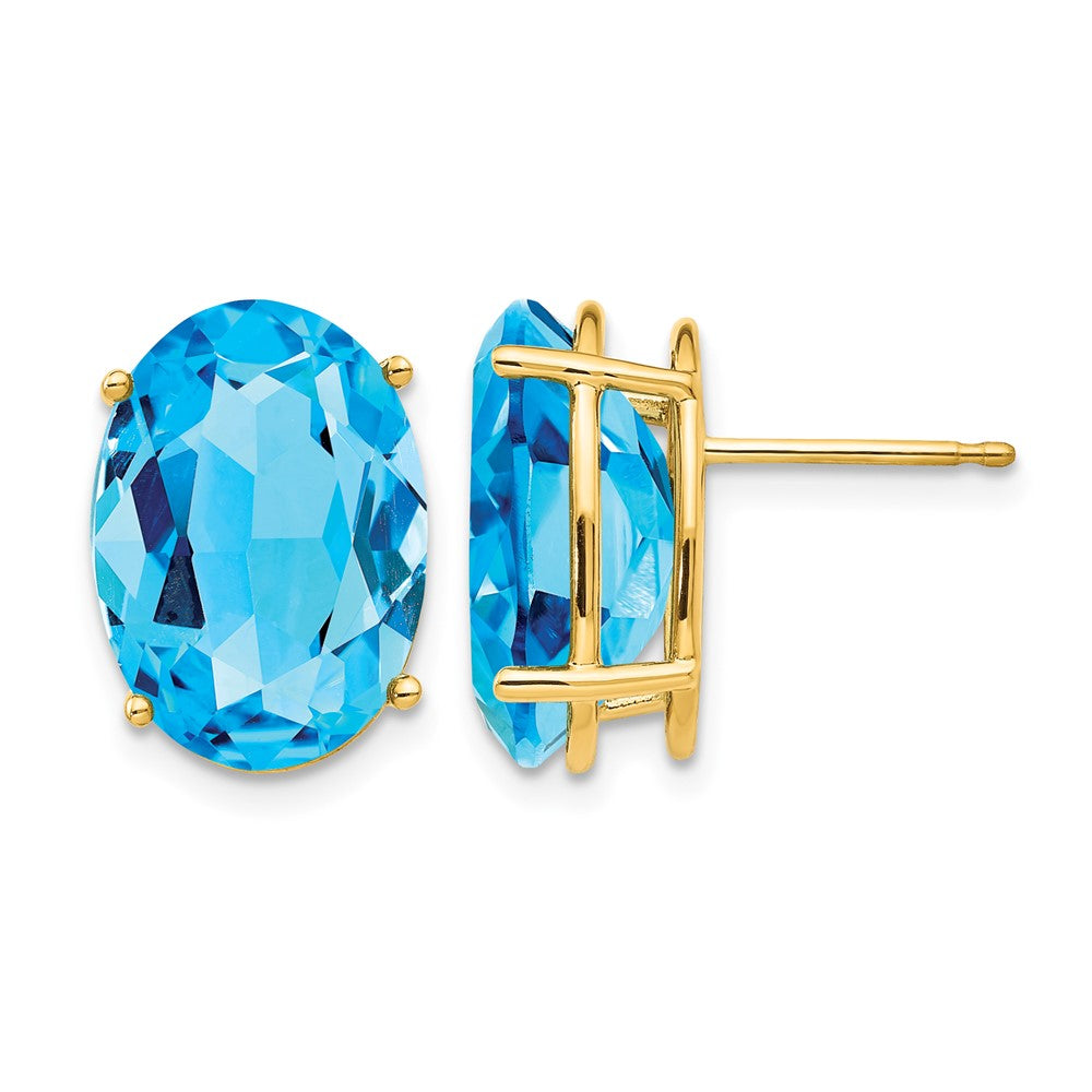 14k 14x10mm Oval Blue Topaz Post Earrings